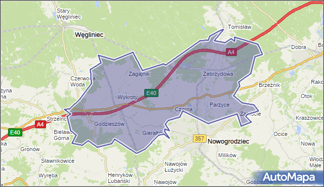 gmina Nowogrodziec - powiat bolesławiecki na mapie Targeo