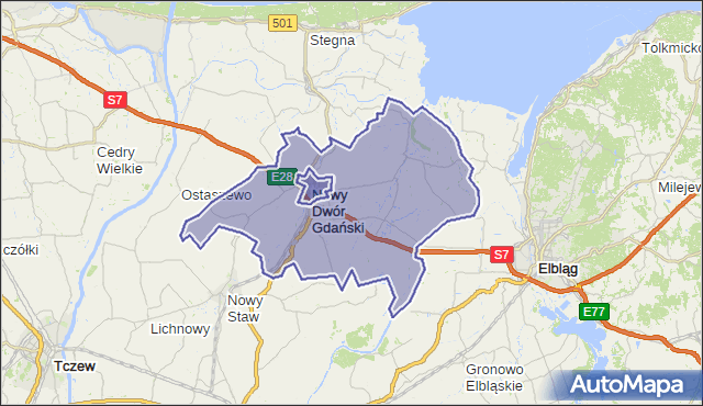 gmina Nowy Dwór Gdański - powiat nowodworski na mapie Targeo