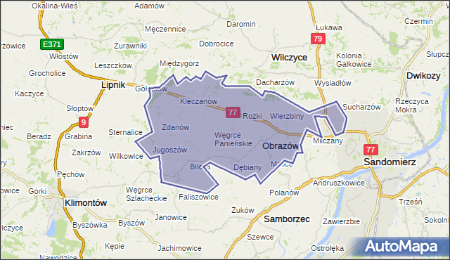gmina Obrazów - powiat sandomierski na mapie Targeo