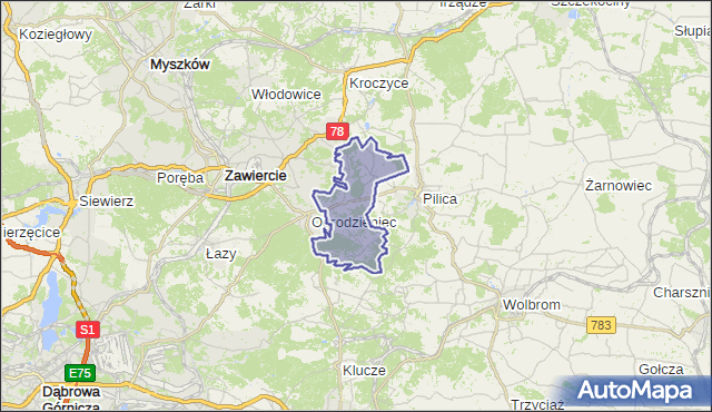 gmina Ogrodzieniec - powiat zawierciański na mapie Targeo