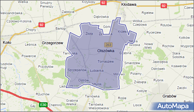 gmina Olszówka - powiat kolski na mapie Targeo