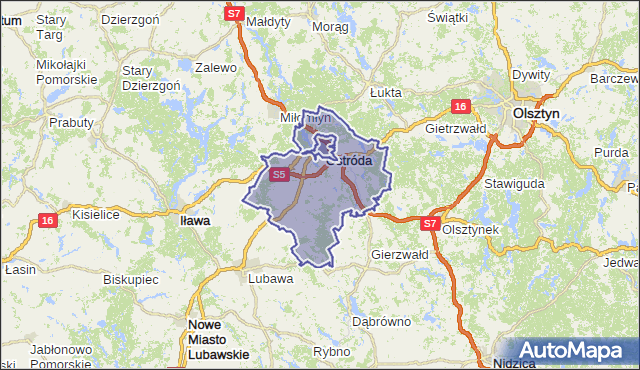 gmina Ostróda - powiat ostródzki na mapie Targeo