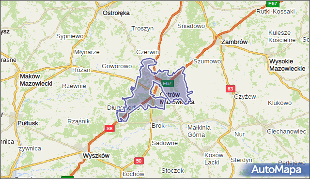 gmina Ostrów Mazowiecka - powiat ostrowski na mapie Targeo