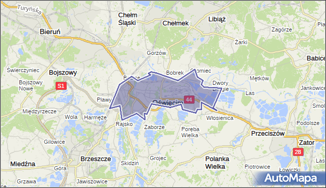 gmina Oświęcim - powiat oświęcimski na mapie Targeo
