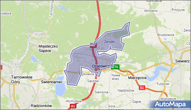 gmina Ożarowice - powiat tarnogórski na mapie Targeo