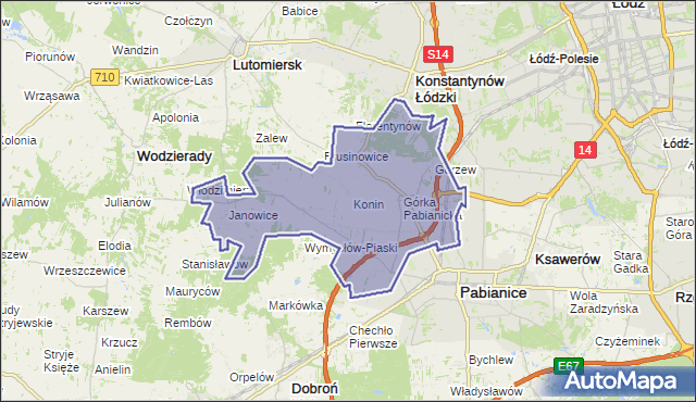gmina Pabianice - powiat pabianicki na mapie Targeo