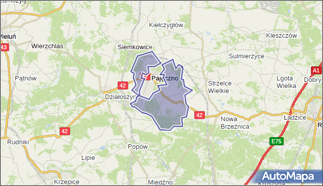 gmina Pajęczno - powiat pajęczański na mapie Targeo