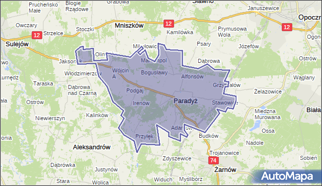 gmina Paradyż - powiat opoczyński na mapie Targeo