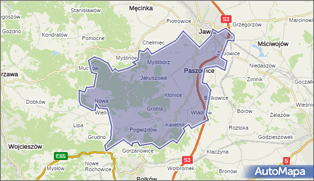 gmina Paszowice - powiat jaworski na mapie Targeo