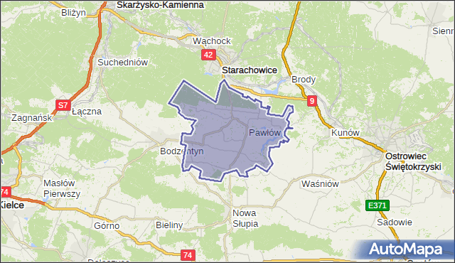 gmina Pawłów - powiat starachowicki na mapie Targeo