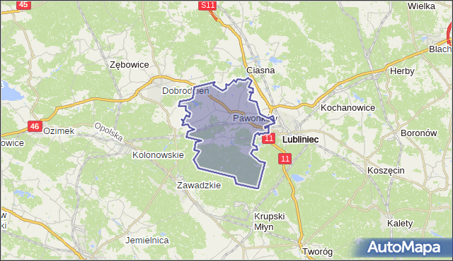 gmina Pawonków - powiat lubliniecki na mapie Targeo
