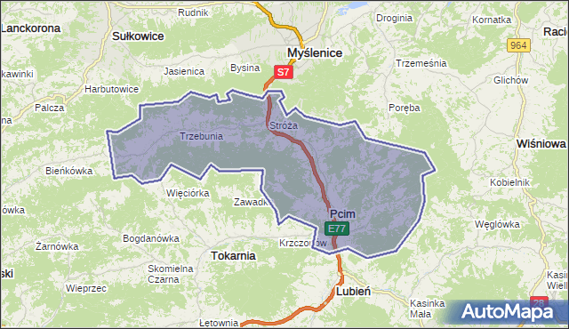 gmina Pcim - powiat myślenicki na mapie Targeo