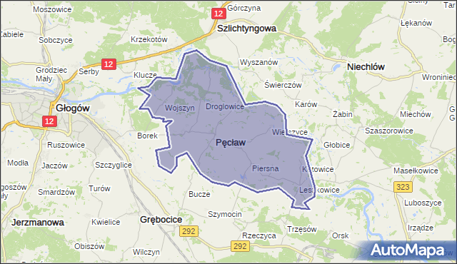 gmina Pęcław - powiat głogowski na mapie Targeo