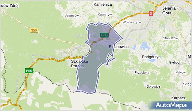 gmina Piechowice - powiat jeleniogórski na mapie Targeo