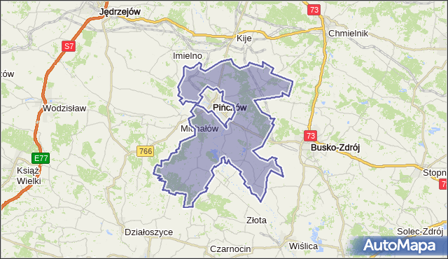 gmina Pińczów - powiat pińczowski na mapie Targeo