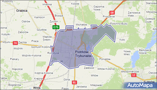 gmina Piotrków Trybunalski - powiat Piotrków Trybunalski na mapie Targeo