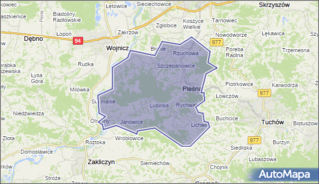 gmina Pleśna - powiat tarnowski na mapie Targeo