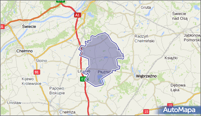 gmina Płużnica - powiat wąbrzeski na mapie Targeo