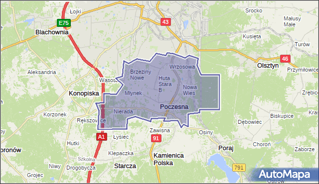 gmina Poczesna - powiat częstochowski na mapie Targeo