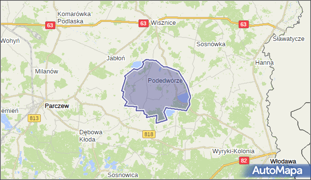 gmina Podedwórze - powiat parczewski na mapie Targeo