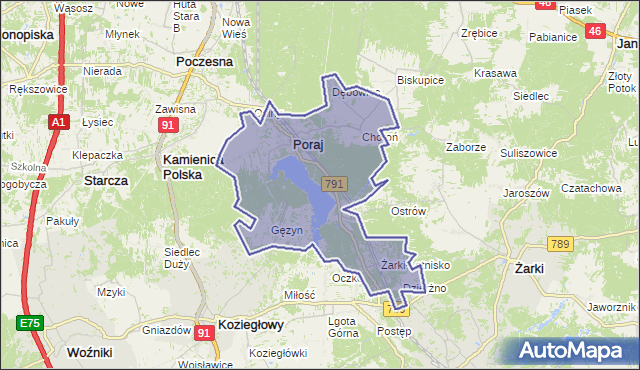 gmina Poraj - powiat myszkowski na mapie Targeo