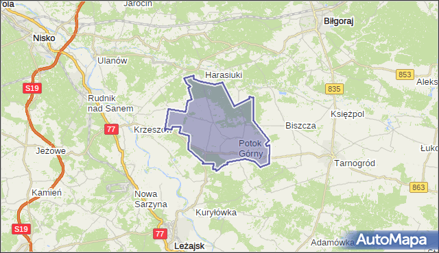 gmina Potok Górny - powiat biłgorajski na mapie Targeo