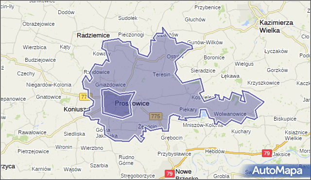 gmina Proszowice - powiat proszowicki na mapie Targeo