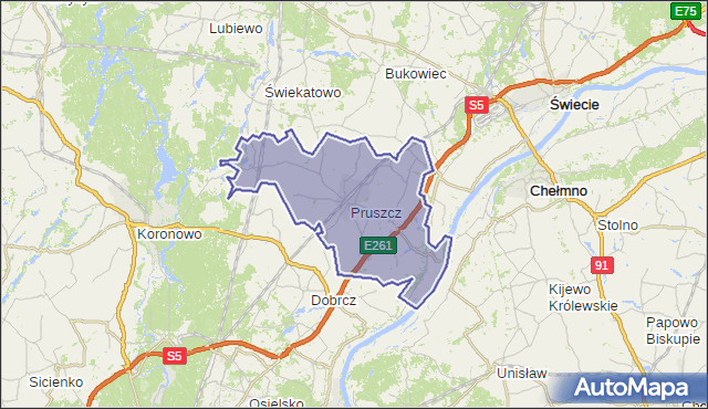 gmina Pruszcz - powiat świecki na mapie Targeo