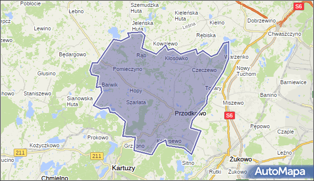 gmina Przodkowo - powiat kartuski na mapie Targeo