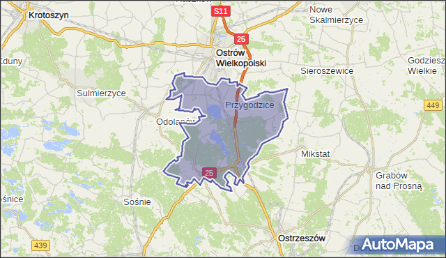 gmina Przygodzice - powiat ostrowski na mapie Targeo