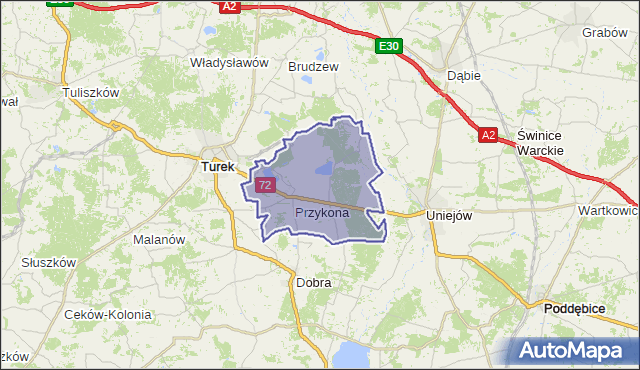 gmina Przykona - powiat turecki na mapie Targeo