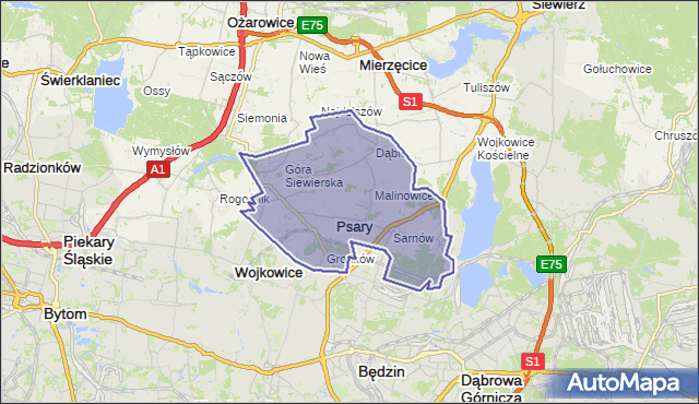 gmina Psary - powiat będziński na mapie Targeo