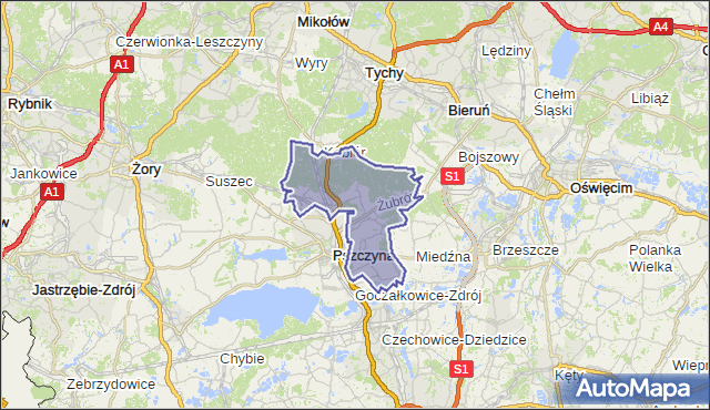 gmina Pszczyna - powiat pszczyński na mapie Targeo