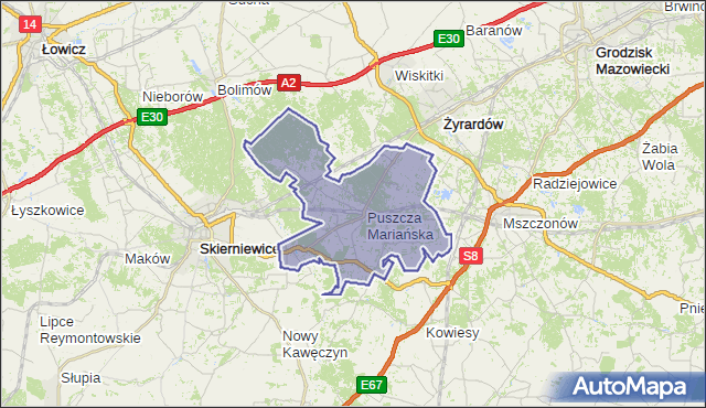 gmina Puszcza Mariańska - powiat żyrardowski na mapie Targeo