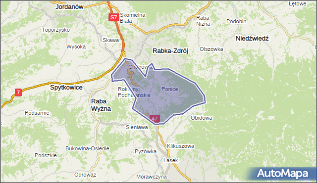 gmina Rabka-Zdrój - powiat nowotarski na mapie Targeo
