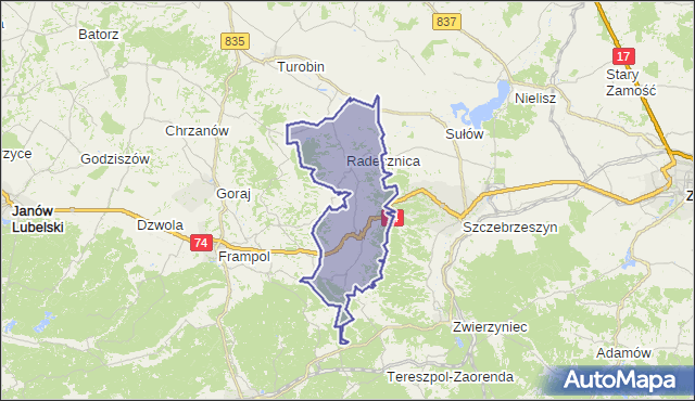 gmina Radecznica - powiat zamojski na mapie Targeo