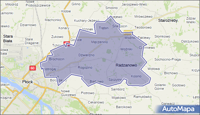 gmina Radzanowo - powiat płocki na mapie Targeo