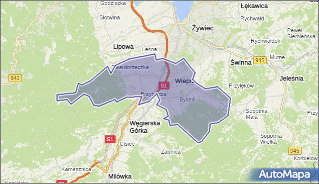 gmina Radziechowy-Wieprz - powiat żywiecki na mapie Targeo