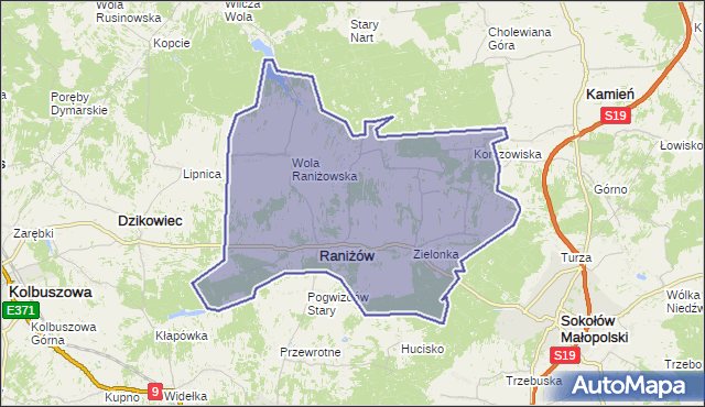 gmina Raniżów - powiat kolbuszowski na mapie Targeo