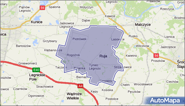 gmina Ruja - powiat legnicki na mapie Targeo