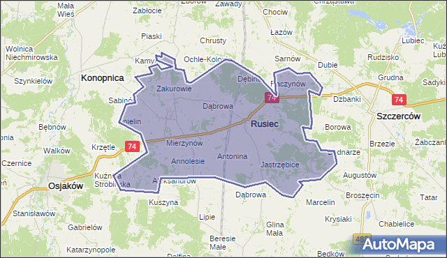 gmina Rusiec - powiat bełchatowski na mapie Targeo