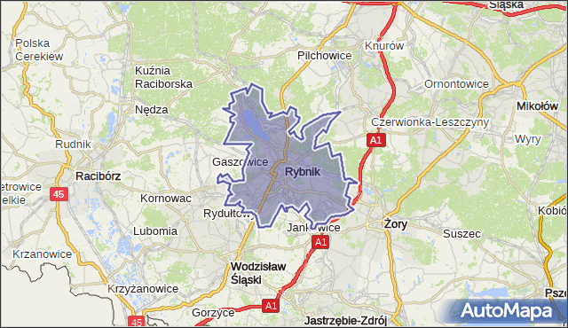 gmina Rybnik - powiat Rybnik na mapie Targeo