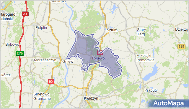 gmina Ryjewo - powiat kwidzyński na mapie Targeo