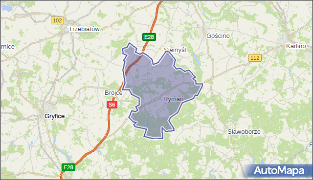 gmina Rymań - powiat kołobrzeski na mapie Targeo
