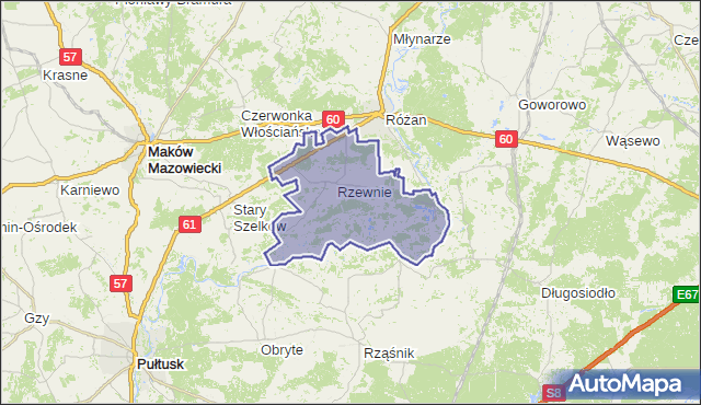 gmina Rzewnie - powiat makowski na mapie Targeo