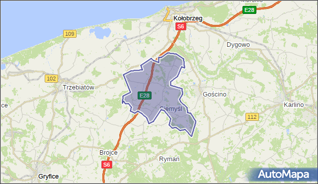 gmina Siemyśl - powiat kołobrzeski na mapie Targeo