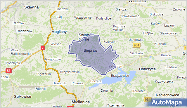 gmina Siepraw - powiat myślenicki na mapie Targeo
