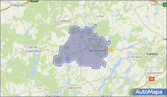gmina Sierakowice - powiat kartuski na mapie Targeo