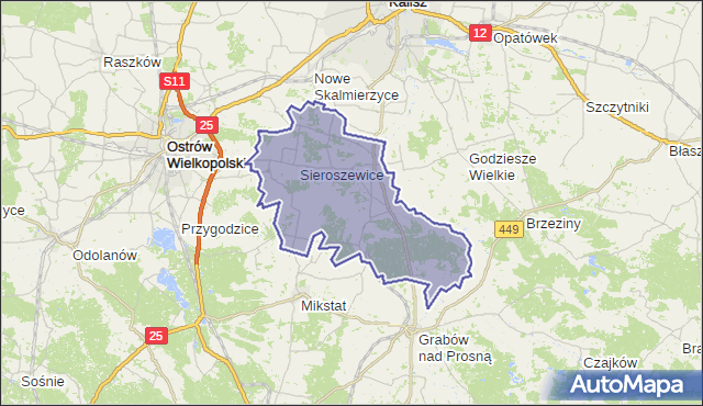 gmina Sieroszewice - powiat ostrowski na mapie Targeo