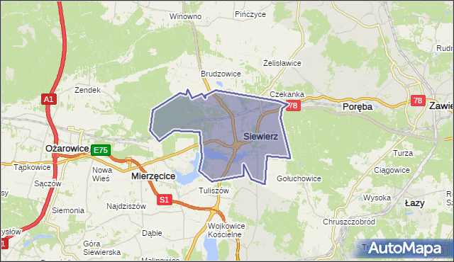gmina Siewierz - powiat będziński na mapie Targeo